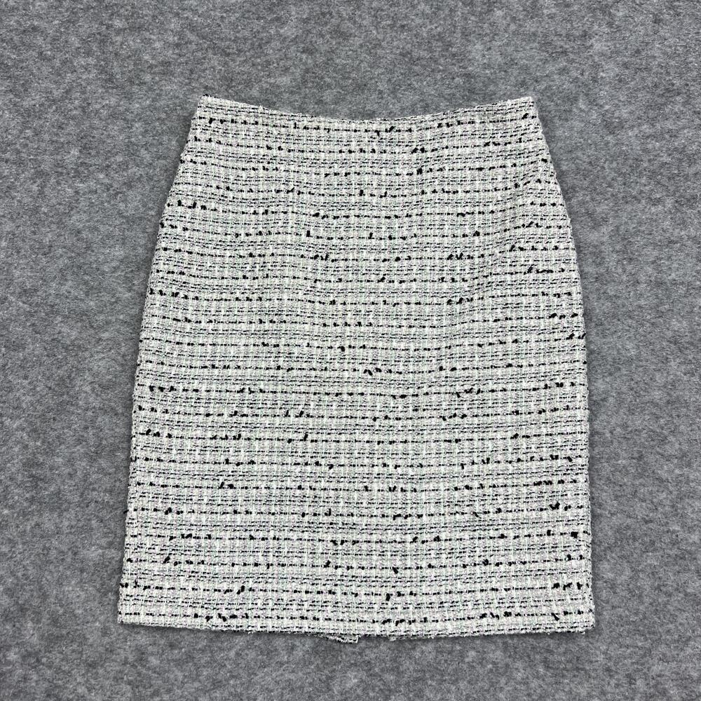 Karl Lagerfeld Skirt Womens 6 White GRN Tweed Pencil Knee Length Lined Slit Zip